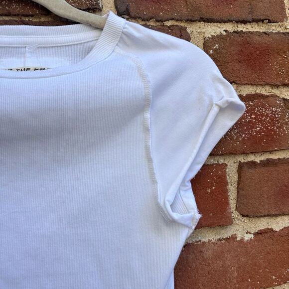 We The Free People Ever Had Tee White Ribbed Cotton Blend T-Shirt Womens Medium - Picture 6 of 10